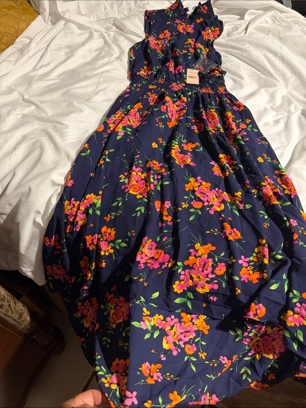 Nanette Lepore Navy Floral Smocked Waist Sleeveless Dress - Picture 7 of 7